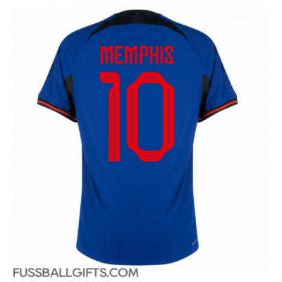 Niederlande Memphis Depay #10 Fußballbekleidung Auswärtstrikot WM 2022 Kurzarm